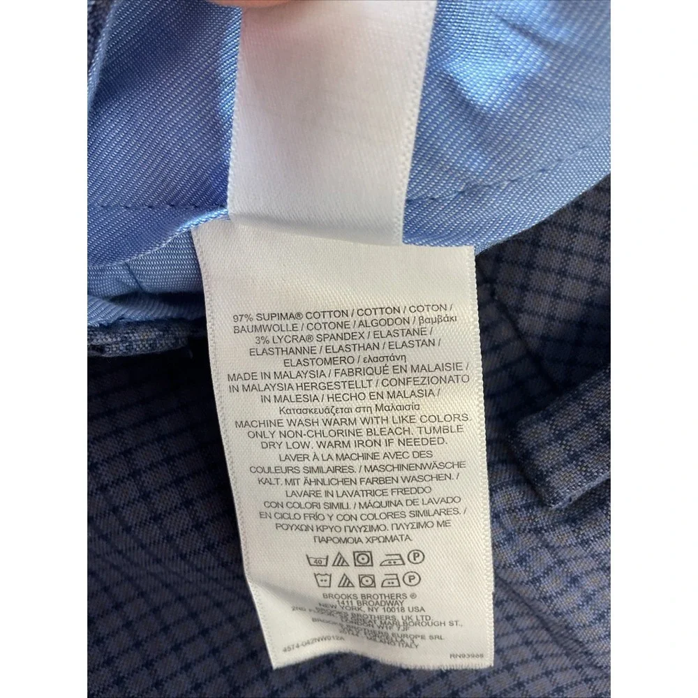 Brooks Brothers Pants Mens 34x30 Milano Fit Dress Pants Blue Check Lightweight